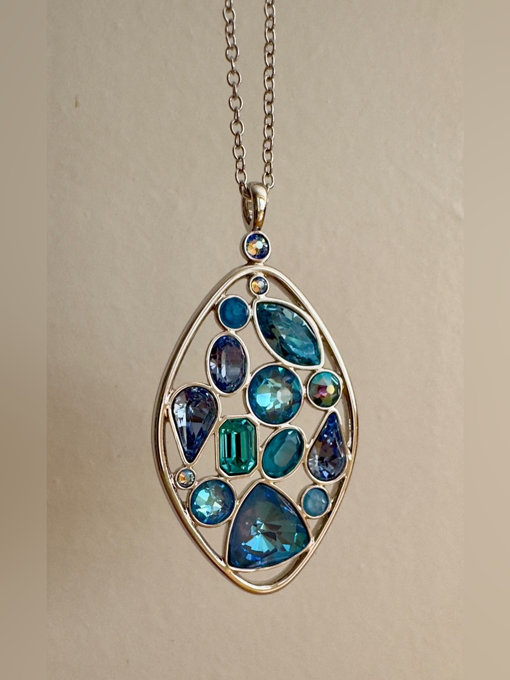 Touchstone Swarovski Crystal Pendant Blue Multi-Gem Pendant Necklace